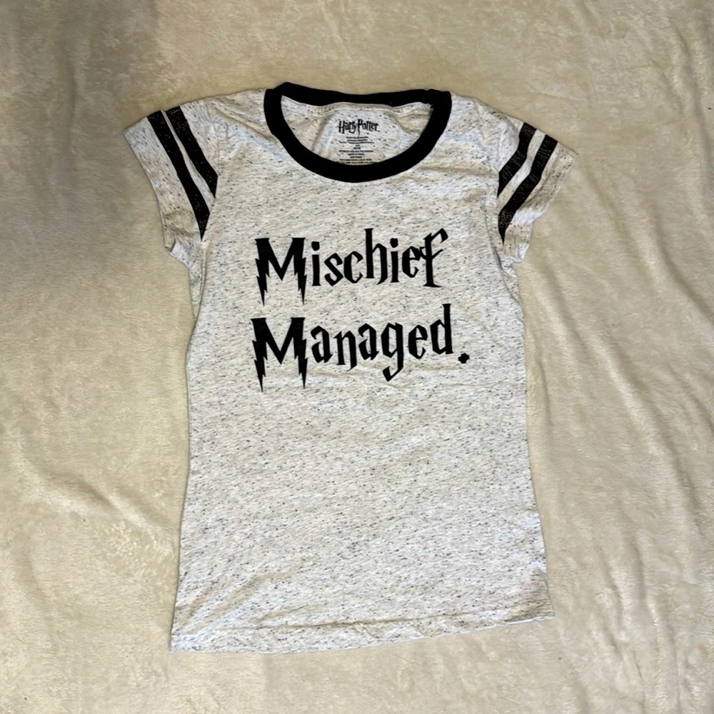 Harry Potter shirt; Mischief Managed